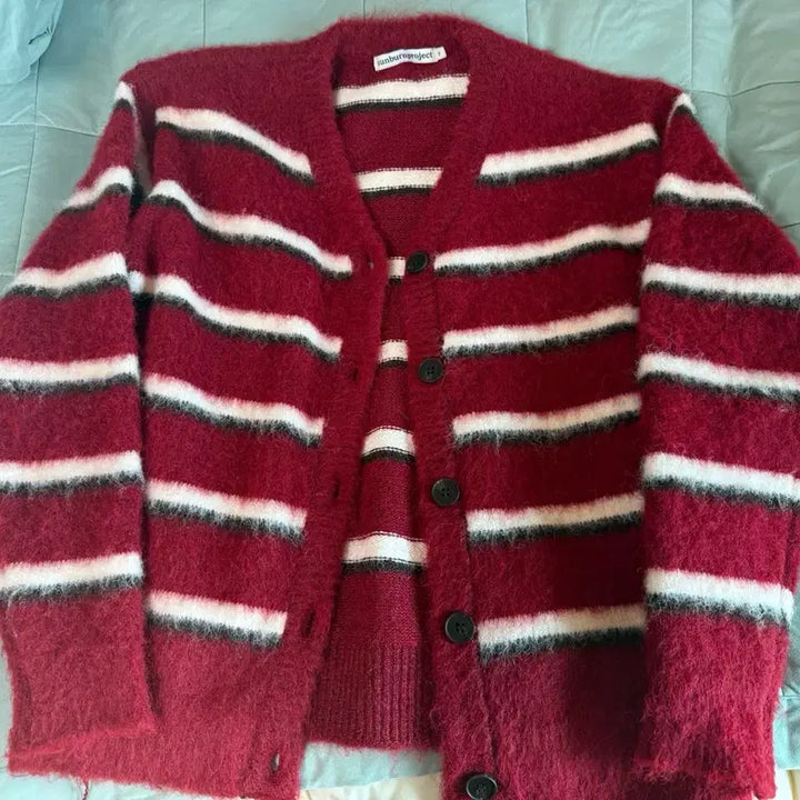 [BUNJANG] Sunburn Project Burgundy Striped Cardigan / 썬번프로젝트 가디건