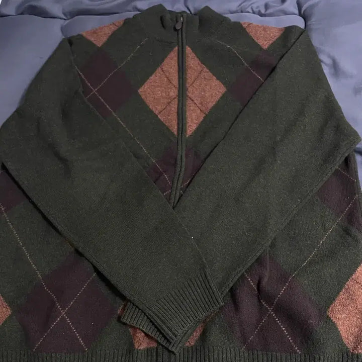 [BUNJANG] Brooks Brothers Argyle Check Knit Zip-up Cardigan / 브룩스브라더스 아가일 체크 니트집업 가디건 Brooks Brothers