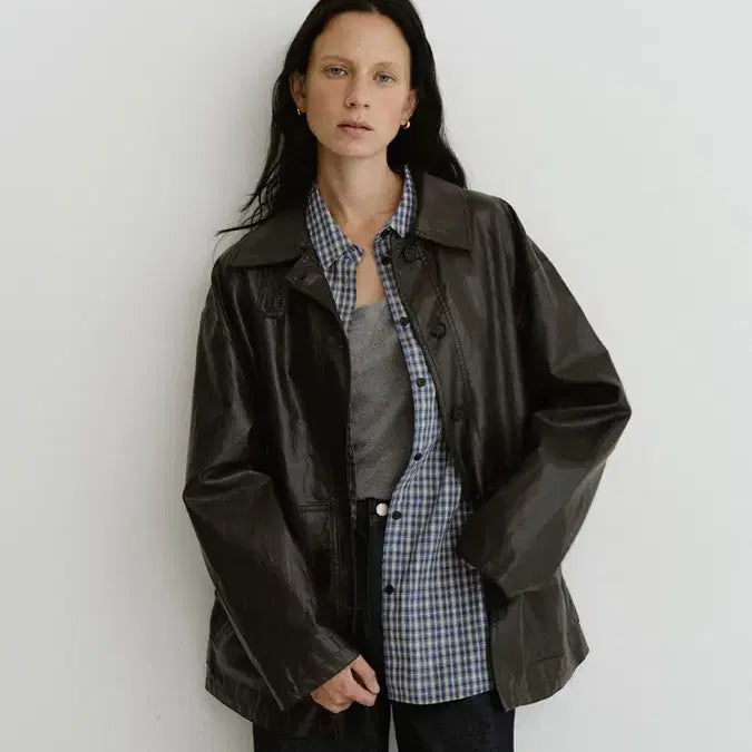 [BUNJANG] URAGO Button Half Leather Jacket / 유라고 Button half leather jacket