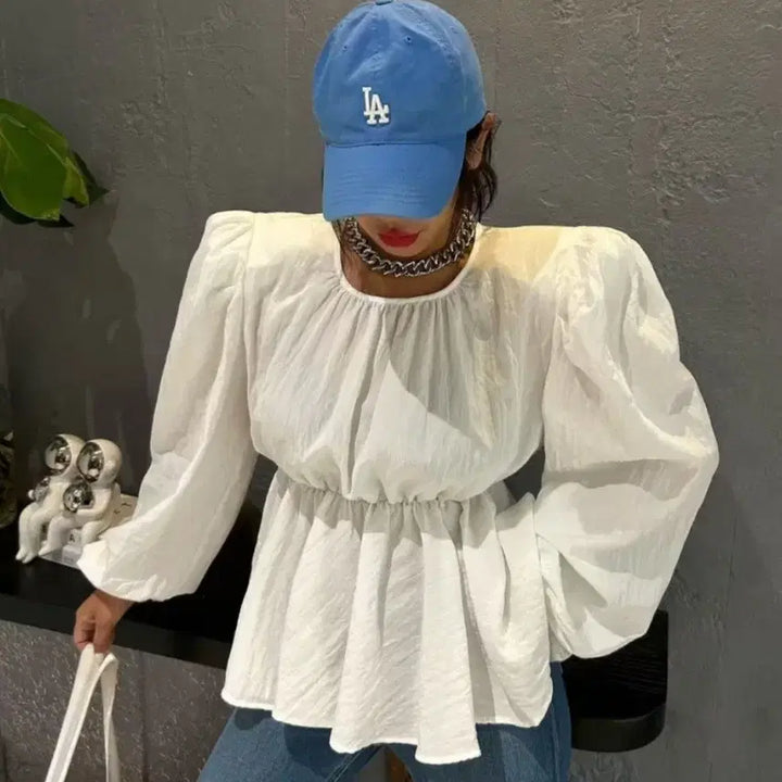 [SOLD OUT] (새상품)제이핏 블랙바비 퍼프 블라우스