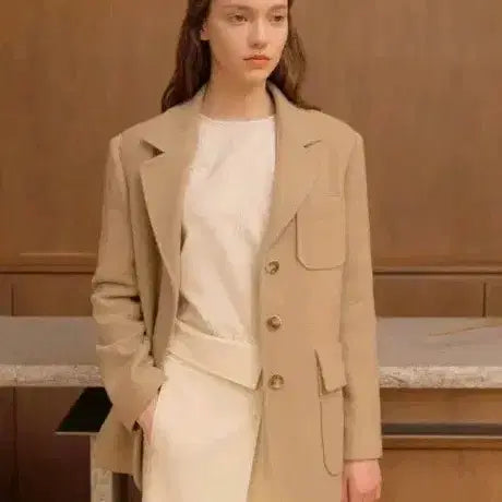 [BUNJANG] On&On Gi Eun-se Boucle Wool Jacket Beige / 기은세 온앤온 부클 울 자켓 베이지 봄 55 사무실 출근룩 단아