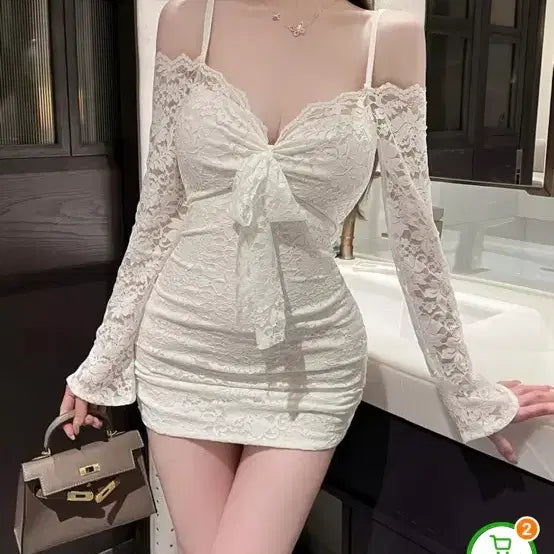[BUNJANG] White Detachable Ribbon Mini Dress / 에이블리 미니 원피스