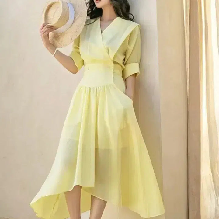 [BUNJANG] Unbalanced Hem Dress (Yellow) / 언발원피스(엘로우) 새상품