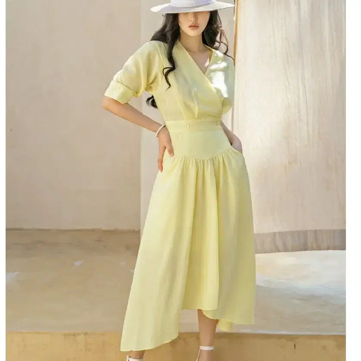 [BUNJANG] Unbalanced Hem Dress (Yellow) / 언발원피스(엘로우) 새상품