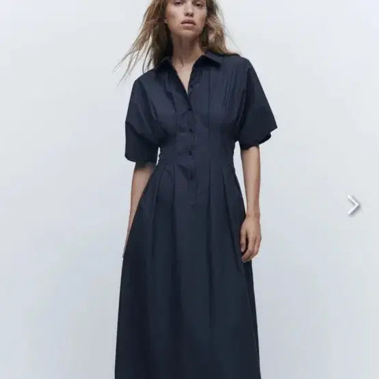 [BUNJANG] ZARA Navy Pleated Shirt Dress XS / 자라 네이비 플리츠 셔츠 원피스 XS