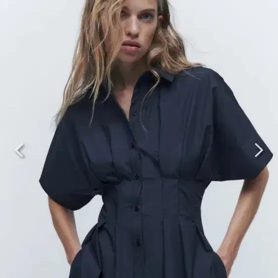 [BUNJANG] ZARA Navy Pleated Shirt Dress XS / 자라 네이비 플리츠 셔츠 원피스 XS