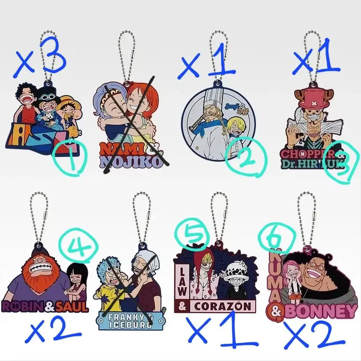 [BUNJANG] One Piece Dramatic Memories I Rubber Keyring Set / 원피스 드라마틱 메모리즈 I상 고무 키링 에이스루피상디쵸파로빈쿠마보니로우