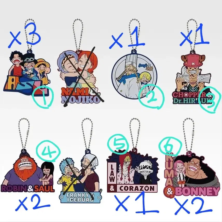 [BUNJANG] One Piece Dramatic Memories I Rubber Keyring Set / 원피스 드라마틱 메모리즈 I상 고무 키링 에이스루피상디쵸파로빈쿠마보니로우