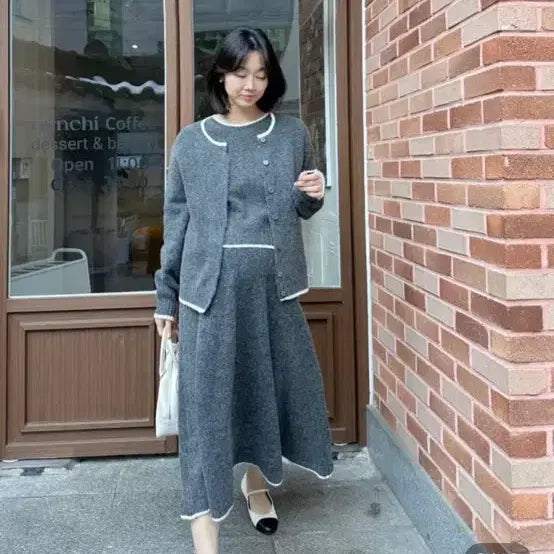 [BUNJANG] BYHAMING Knit Cardigan Skirt Three-Piece Set / BYHAMING 니트 가디건 스커트 쓰리피스 세트