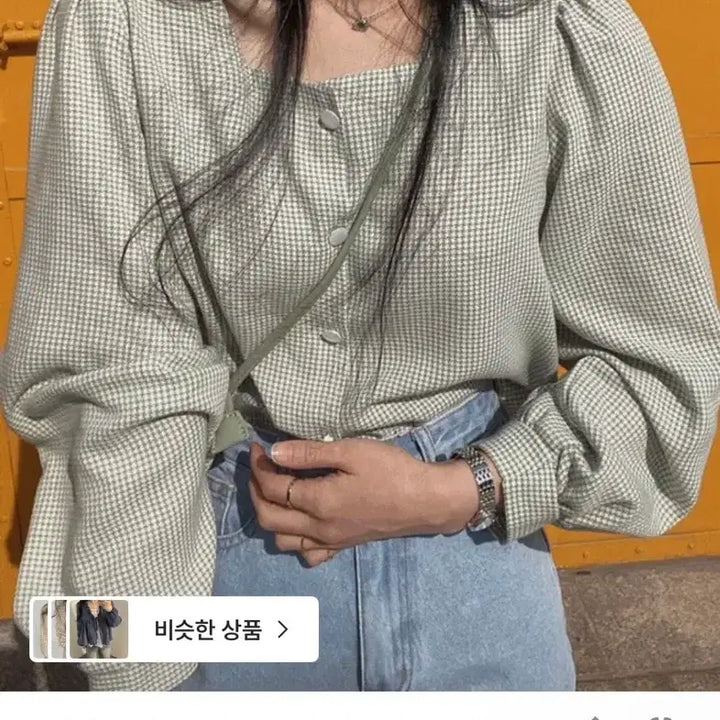 [BUNJANG] Romantic Line Houndstooth Blouse / 로맨틱라인 봄봄 하운드체크 블라우스