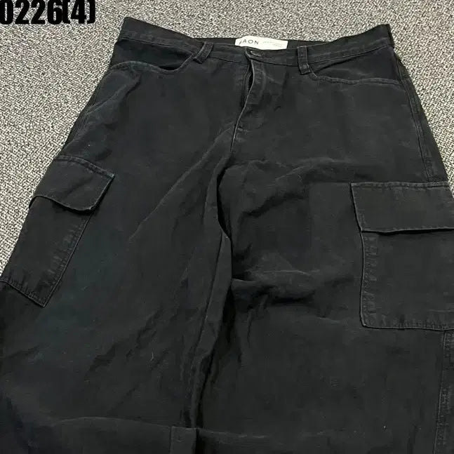 [BUNJANG] Baon Women's Black Wide Cargo Pants / 바온 여성 블랙 와이드 카고 면바지 0226(4)