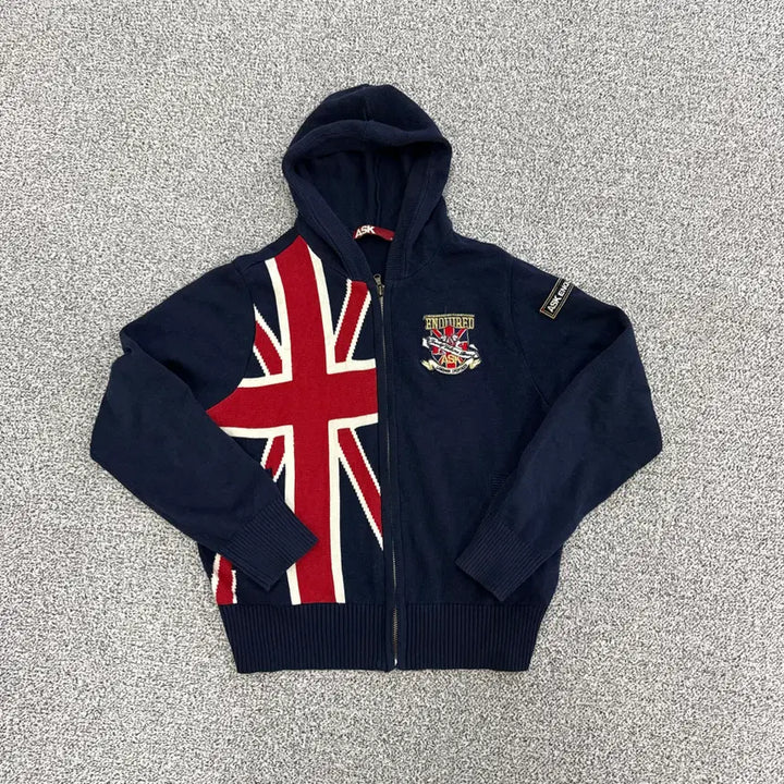 [BUNJANG] M ASK Union Jack Patch Knit Hooded Zip-up / M ASK 유니언잭 패치 니트 후드집업 0220T