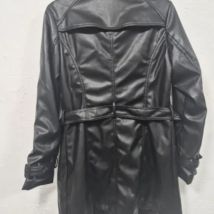 [BUNJANG] Black Double Button Leather Trench Coat / (새상품)블랙 더블 버튼 레더 트렌치 코트