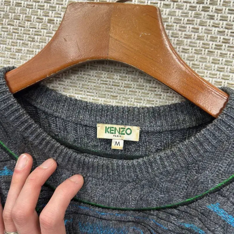 [BUNJANG] Kenzo Big Logo Cable Knit Wool Dress M / 겐조 정품 빅로고 꽈배기 울 니트 원피스 M A06776
