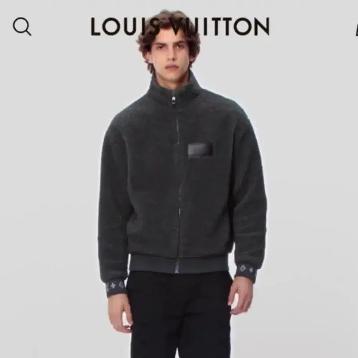 [BUNJANG] Louis Vuitton Monogram Leather Patch Fleece Charcoal Blouson / ( S+ / 4L ) 루이비통 모노그램 레더패치 플러스 차콜 블루종