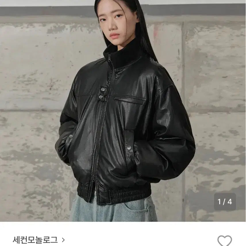 [BUNJANG] Second Monologue Leather Turtleneck Bomber Puffer Jacket (S) / 세컨모놀로그 레더 터틀넥 봄버 푸퍼 재킷 사이즈 s