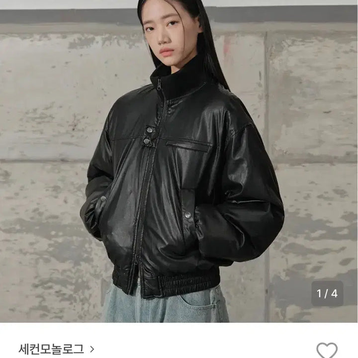 [BUNJANG] Second Monologue Leather Turtleneck Bomber Puffer Jacket (S) / 세컨모놀로그 레더 터틀넥 봄버 푸퍼 재킷 사이즈 s