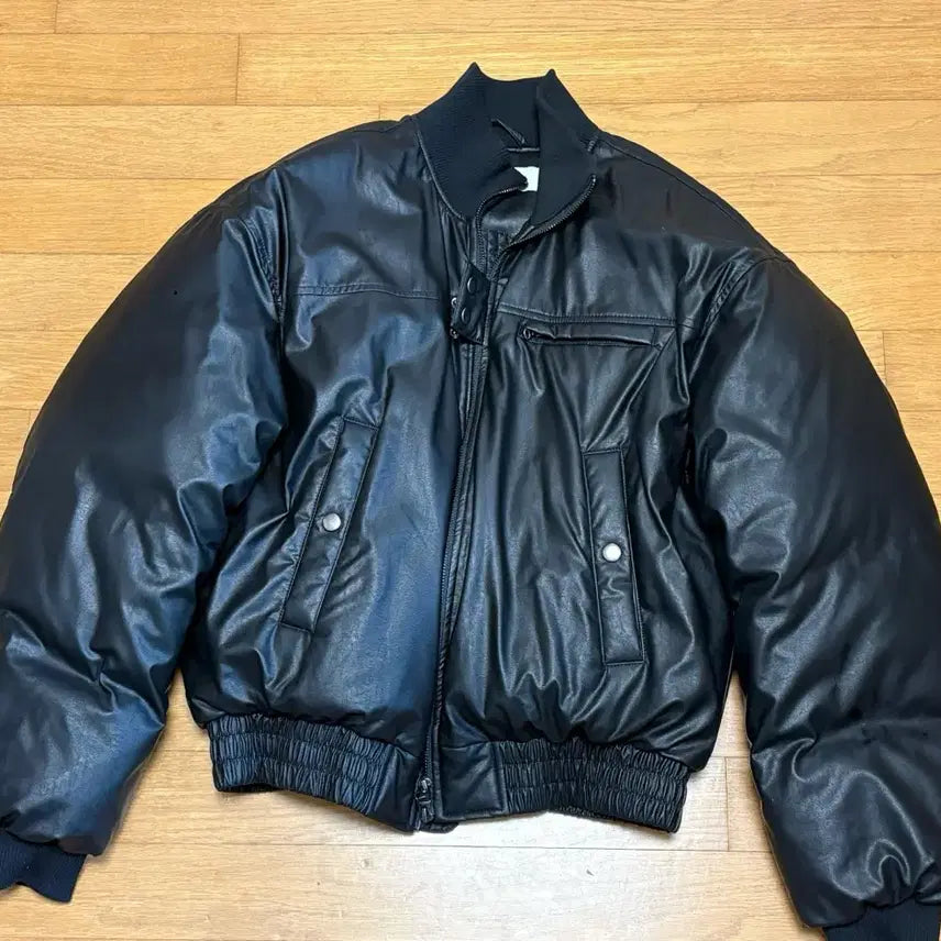 [BUNJANG] Second Monologue Leather Turtleneck Bomber Puffer Jacket (S) / 세컨모놀로그 레더 터틀넥 봄버 푸퍼 재킷 사이즈 s