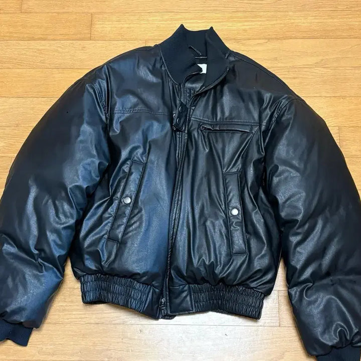 [BUNJANG] Second Monologue Leather Turtleneck Bomber Puffer Jacket (S) / 세컨모놀로그 레더 터틀넥 봄버 푸퍼 재킷 사이즈 s