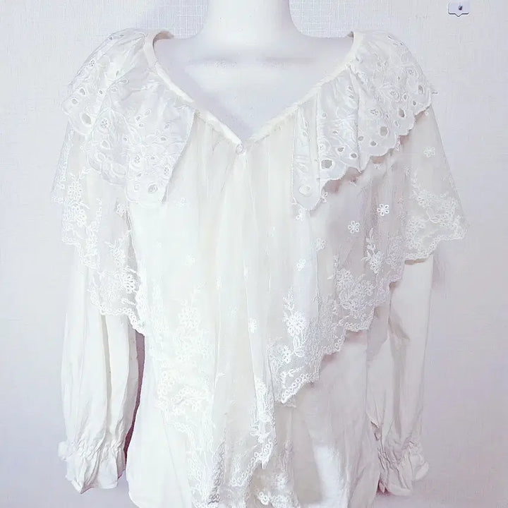 [BUNJANG] Cotton Lace Blouse Ivory V-neck / 빅카라 레이스 코튼블라우스 55 66 아이보리 브이넥