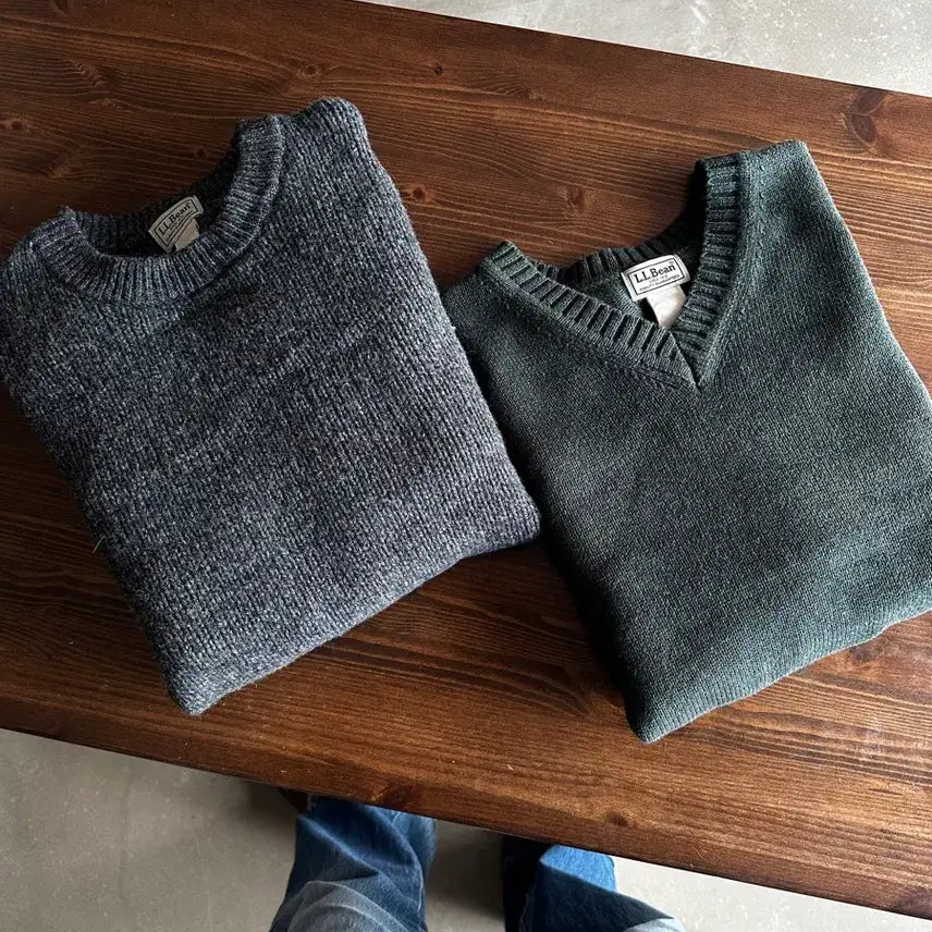 [BUNJANG] L.L.Bean Dark Green V-neck Knit Sweater / 엘엘빈 다크 그린 브이넥 니트