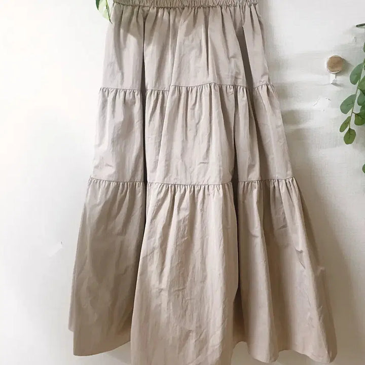 [BUNJANG] Natural Volume Long Skirt Beige / 도톰 네추럴볼륨 롱스커트 55 66 밴딩 캉캉 베이지