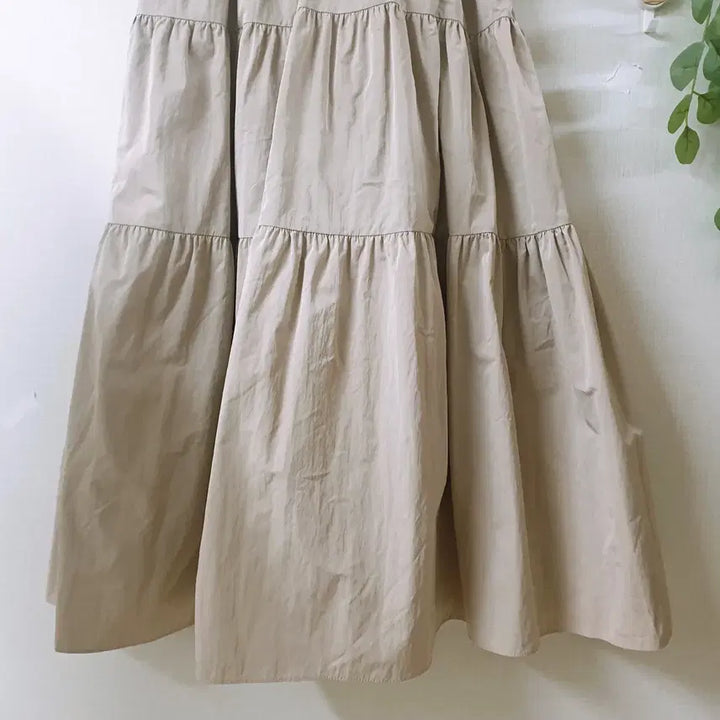 [BUNJANG] Natural Volume Long Skirt Beige / 도톰 네추럴볼륨 롱스커트 55 66 밴딩 캉캉 베이지