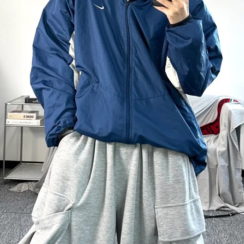 [BUNJANG] Nike 00s Navy White Windbreaker XXL / 나이키 00s 네이비 화이트 바람막이 XXL
