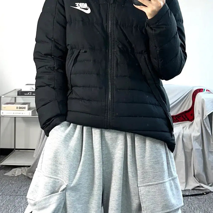 [BUNJANG] Nike Black Hooded Lightweight Padding Jacket L / 나이키 블랙 후드 경량 패딩 L