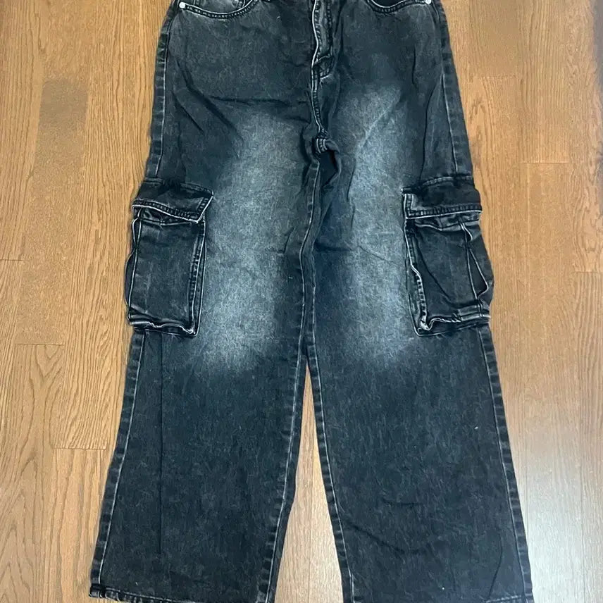 [BUNJANG] Black Denim Cargo Wide Pants / 흑청 카고 와이드 팬츠