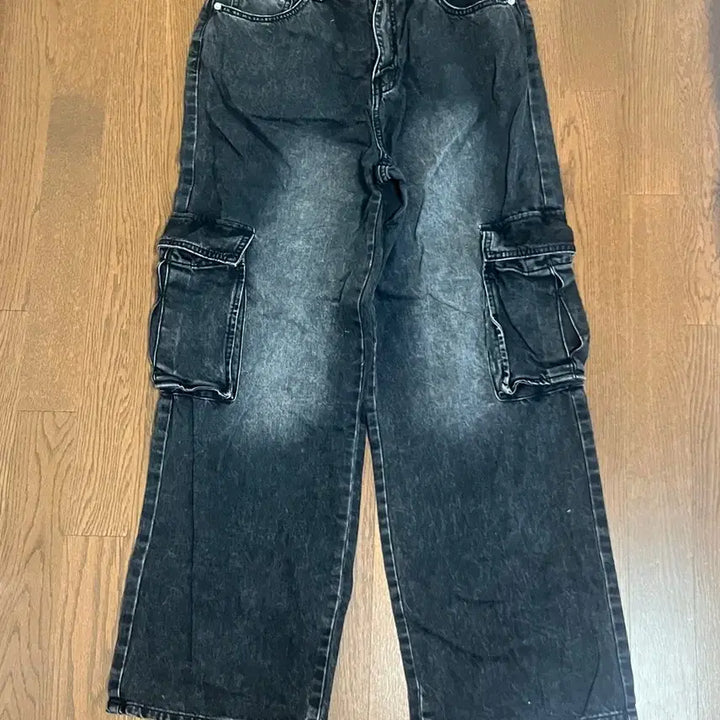 [BUNJANG] Black Denim Cargo Wide Pants / 흑청 카고 와이드 팬츠