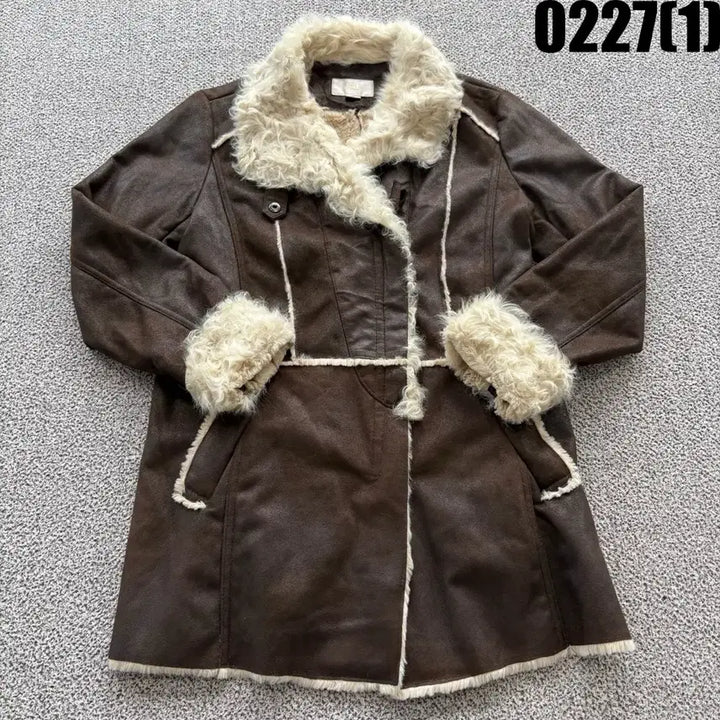 [BUNJANG] SI Brown Long Mustang Coat / SI 브라운 무스탕 롱 코트 S