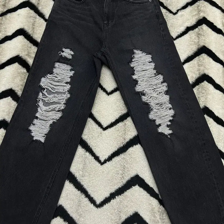 [BUNJANG] Musinsa Standard Distressed Wide Denim Jeans / [30]무신사스탠다드 디스트로이드 와이드 데님/워시드블랙