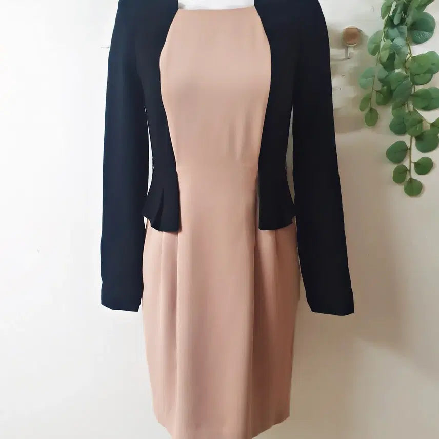[BUNJANG] ANA CAPRI Peplum Midi Dress (Pink) / 아나카프리 배색페플럼 미디원피스 66 핑크