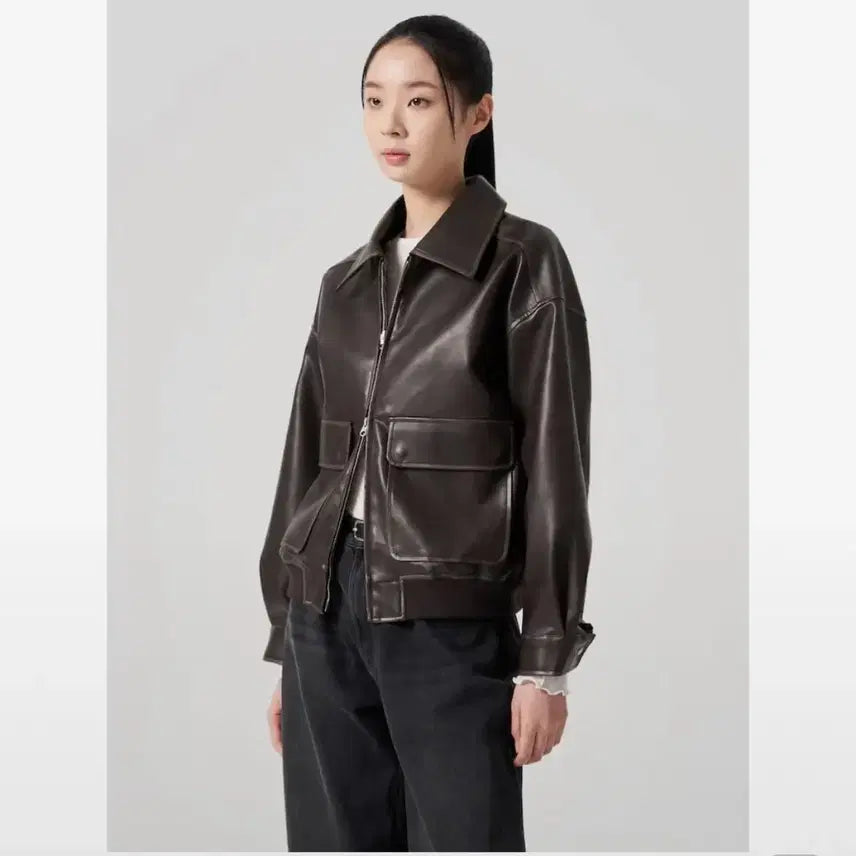 [BUNJANG] 8 Seconds Leather Jacket - Brown / 급처!! 에잇세컨즈 가죽 자켓 브라운