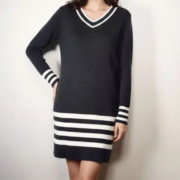 [BUNJANG] MIXXO Classic Stripe Knit Mini Dress / 미쏘 클래식스트라이프 니트원피스 55 66 미니 차콜