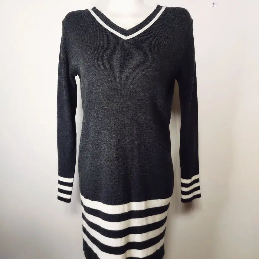 [BUNJANG] MIXXO Classic Stripe Knit Mini Dress / 미쏘 클래식스트라이프 니트원피스 55 66 미니 차콜