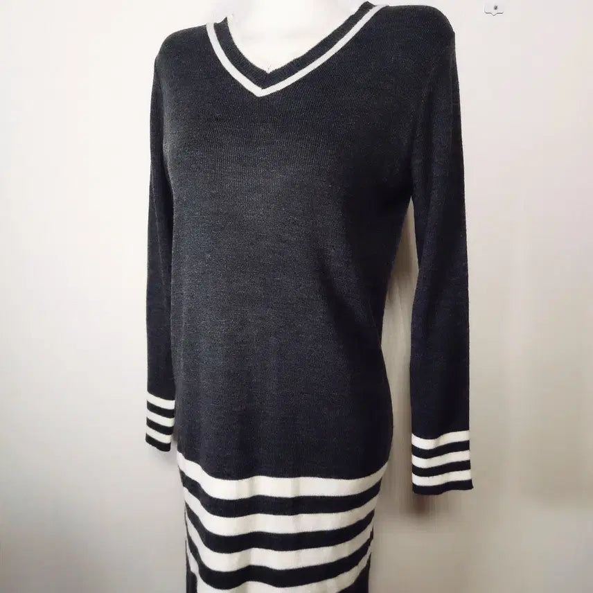 [BUNJANG] MIXXO Classic Stripe Knit Mini Dress / 미쏘 클래식스트라이프 니트원피스 55 66 미니 차콜