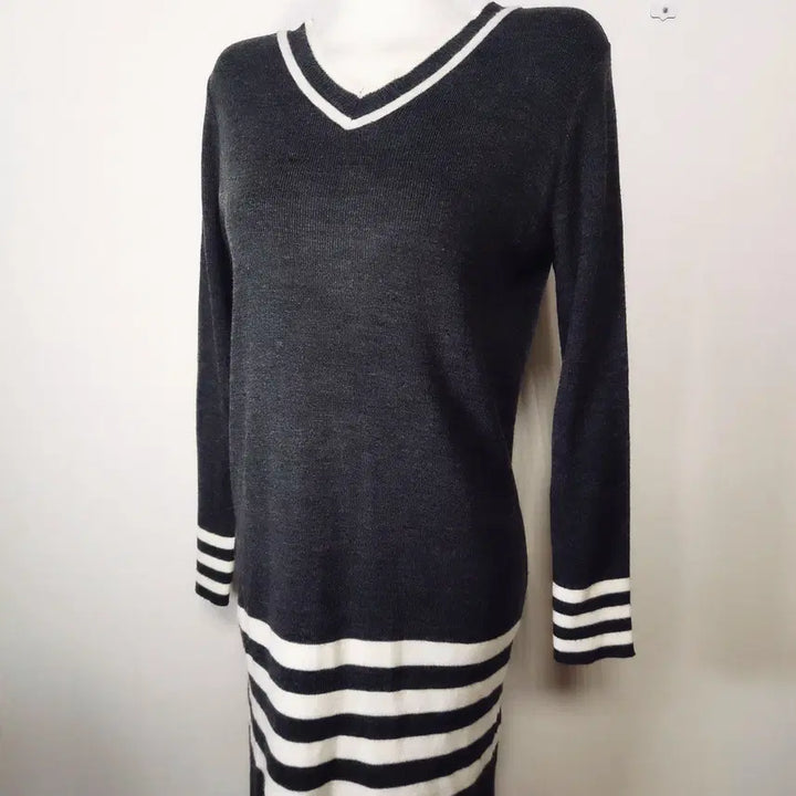 [BUNJANG] MIXXO Classic Stripe Knit Mini Dress / 미쏘 클래식스트라이프 니트원피스 55 66 미니 차콜