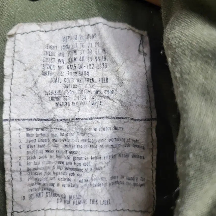 [BUNJANG] US Military M65 Field Jacket / 미디움 레귤러 , 미군 지급용 오리지날 민무늬 3세대 M65 필드 자켓