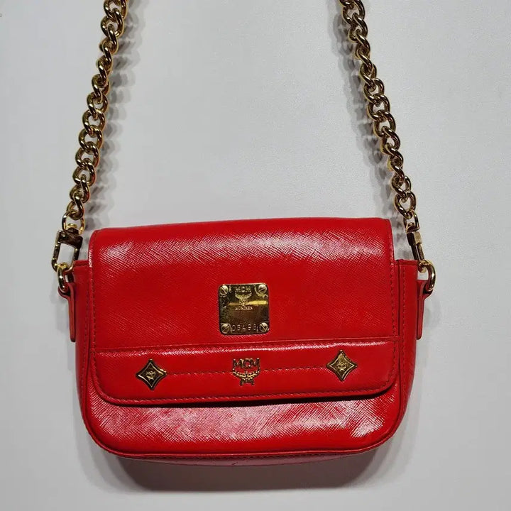 [BUNJANG] MCM Visetos Chain Mini Crossbody Bag Red / 엠씨엠 MCM 비세토스 체인 미니 크로스백 가방 레드