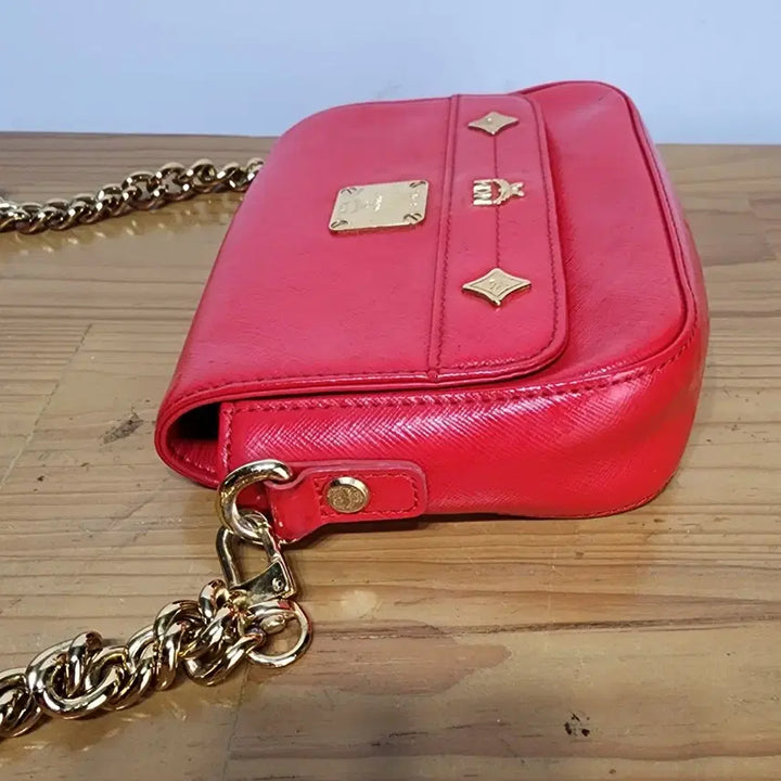 [BUNJANG] MCM Visetos Chain Mini Crossbody Bag Red / 엠씨엠 MCM 비세토스 체인 미니 크로스백 가방 레드