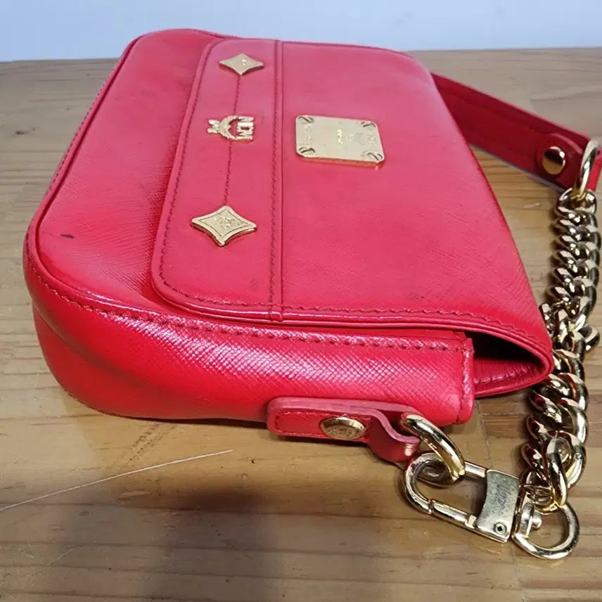[BUNJANG] MCM Visetos Chain Mini Crossbody Bag Red / 엠씨엠 MCM 비세토스 체인 미니 크로스백 가방 레드