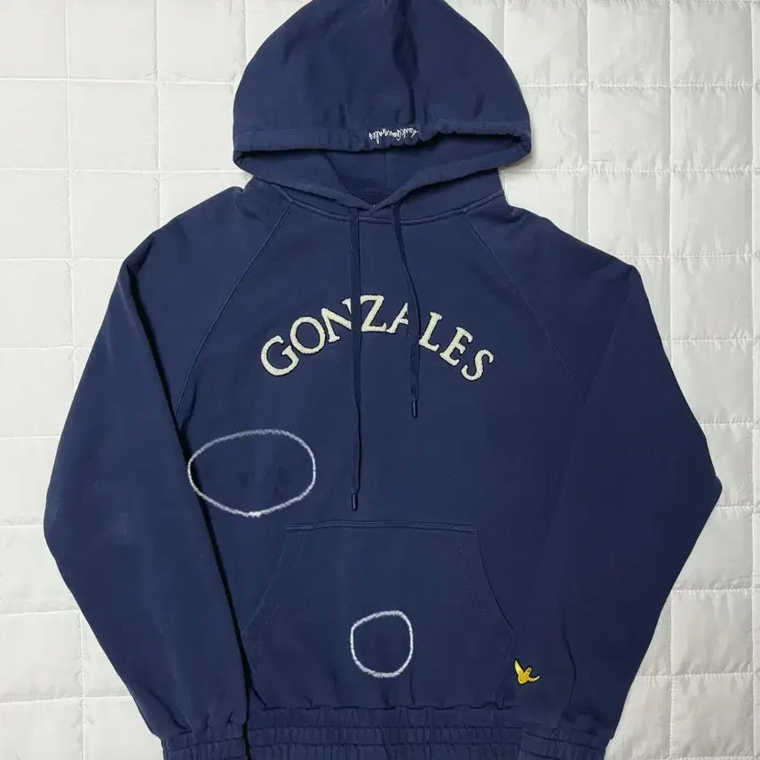 [BUNJANG] Mark Gonzales Lettering Navy Hoodie / 마크곤잘레스 뽀글이 레터링 네이비 후드티