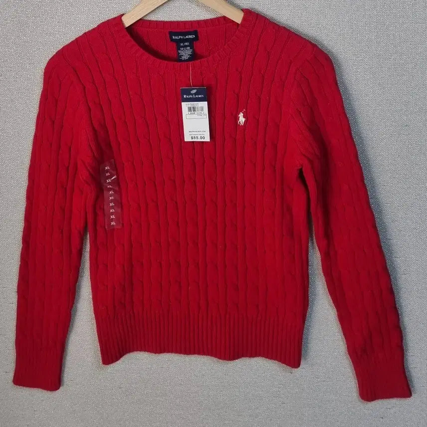 [BUNJANG] Polo Ralph Lauren Cable Knit Sweater / 새상품) 실측 XS (44) 폴로 레드 꽈배기니트
