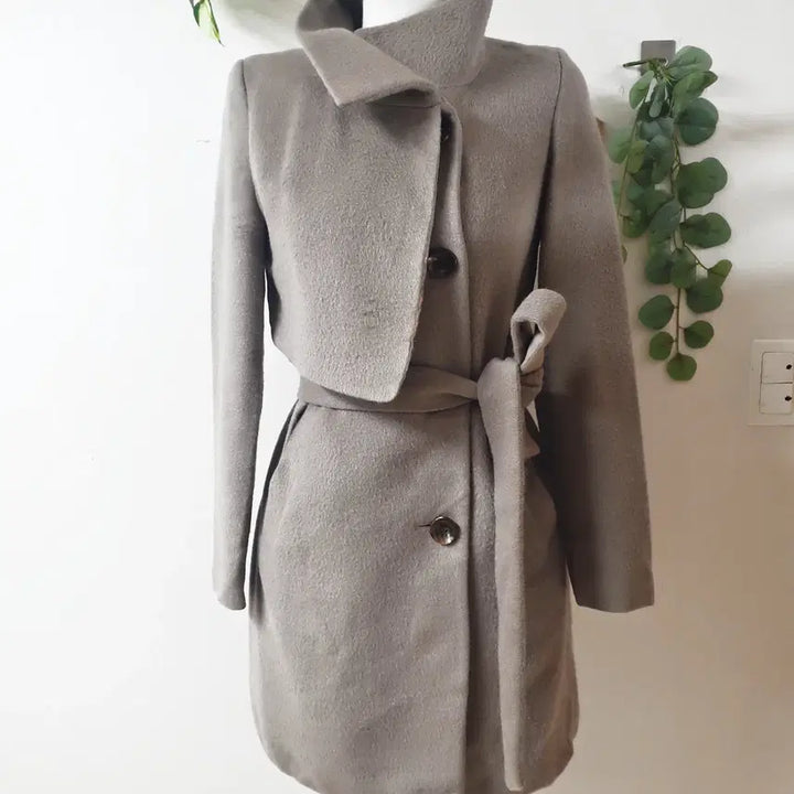[BUNJANG] Minimum Alpaca High Neck Belted Coat - Beige Tone Gray / 미니멈 알파카 하이넥 벨티드코트 55 베이지톤그레이