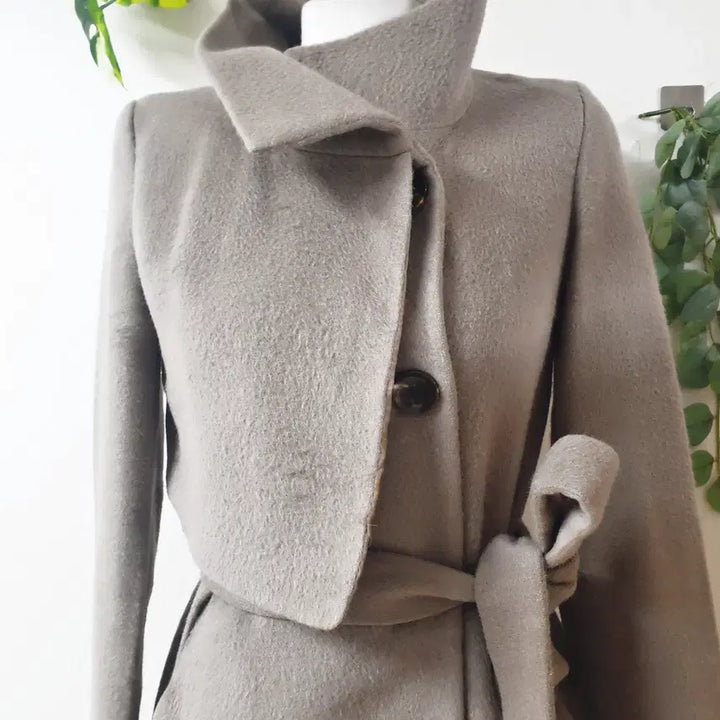 [BUNJANG] Minimum Alpaca High Neck Belted Coat - Beige Tone Gray / 미니멈 알파카 하이넥 벨티드코트 55 베이지톤그레이