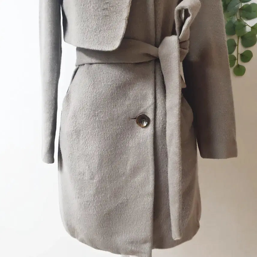 [BUNJANG] Minimum Alpaca High Neck Belted Coat - Beige Tone Gray / 미니멈 알파카 하이넥 벨티드코트 55 베이지톤그레이
