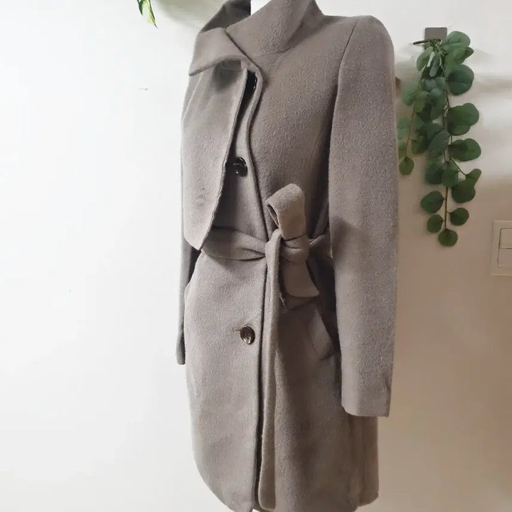 [BUNJANG] Minimum Alpaca High Neck Belted Coat - Beige Tone Gray / 미니멈 알파카 하이넥 벨티드코트 55 베이지톤그레이