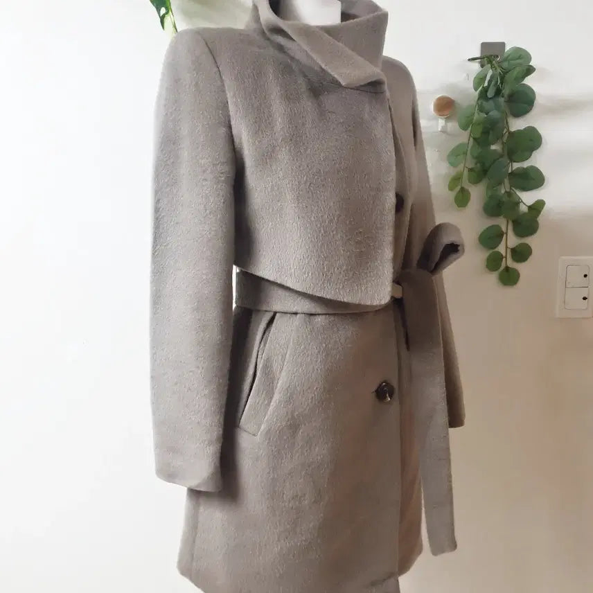 [BUNJANG] Minimum Alpaca High Neck Belted Coat - Beige Tone Gray / 미니멈 알파카 하이넥 벨티드코트 55 베이지톤그레이